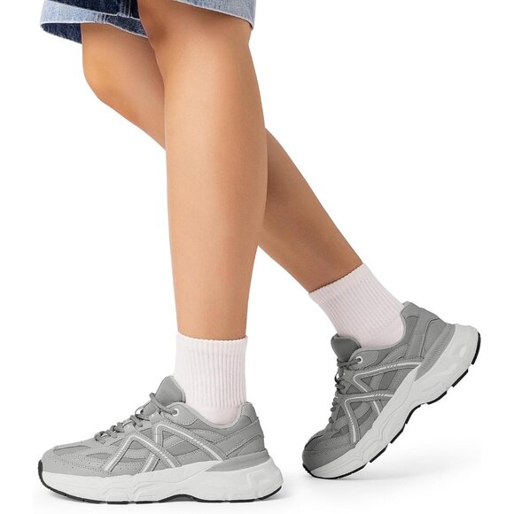 Dream Pairs Women Grey Platform Chunky Fashion Sneakers And Walking Shoes - Picture 6 of 8